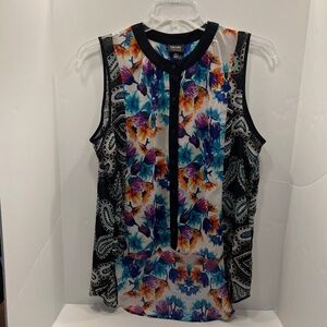 Nicole MIller Top Womens XLarge Sheer Floral/Paisley Chiffon Buttons Hig…
